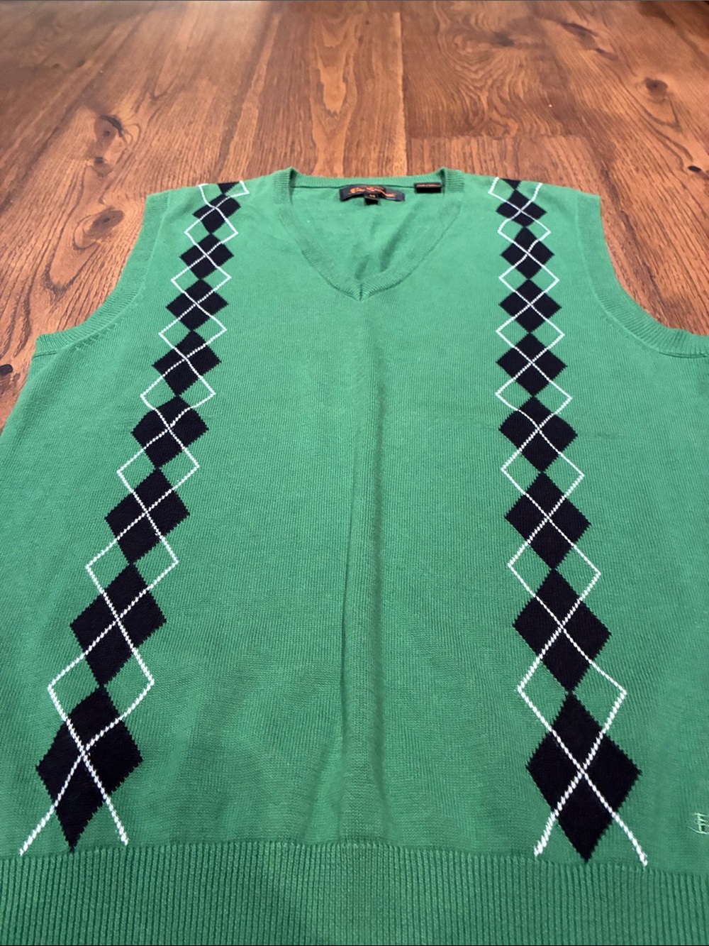 Ben Sherman Green Argyle Knit V-Neck Sweater Vest - Picture 3 of 8